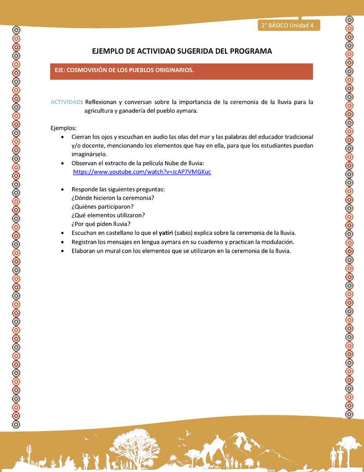 Actividad sugerida Nº 11- LC02 - AYM-U3-11-AYM-U4-11-2B-ECO-Reflexionan y conversan sobre la importancia de la ceremonia de la lluvia para la agricultura y ganadería del pueblo aymara.