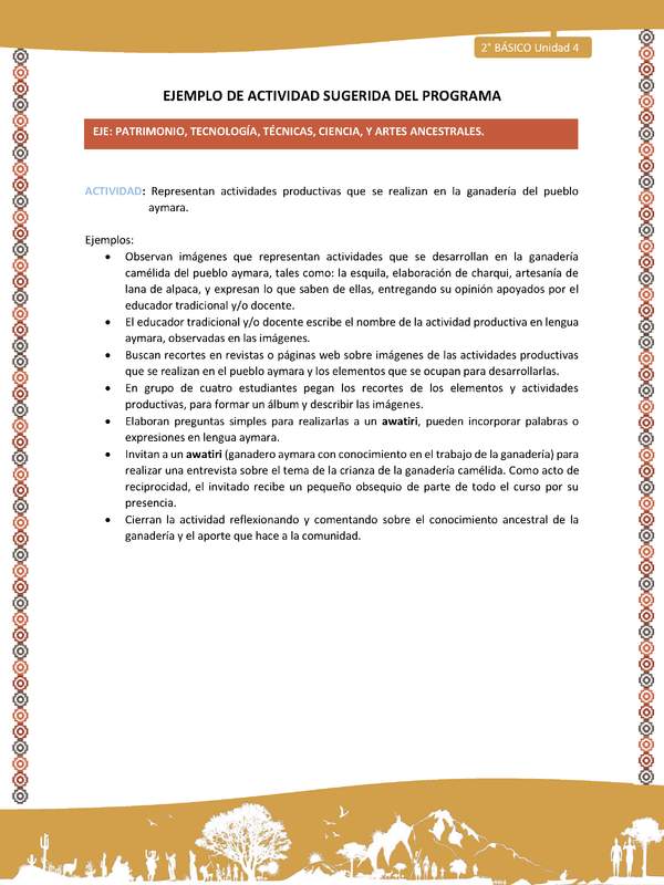 Actividad sugerida Nº 12- LC02 - AYM-U3-12-AYM-U4-12-2B- EP-Representan actividades productivas que se realizan en la ganadería del pueblo aymara.