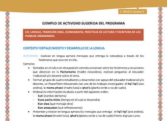 Actividad sugerida Nº 5- LC02 - AYM-U3- 5-AYM-U4-05-2B-LF-Explican en lengua aymara mensajes que entrega la naturaleza a través de los fenómenos que ocurren en ella