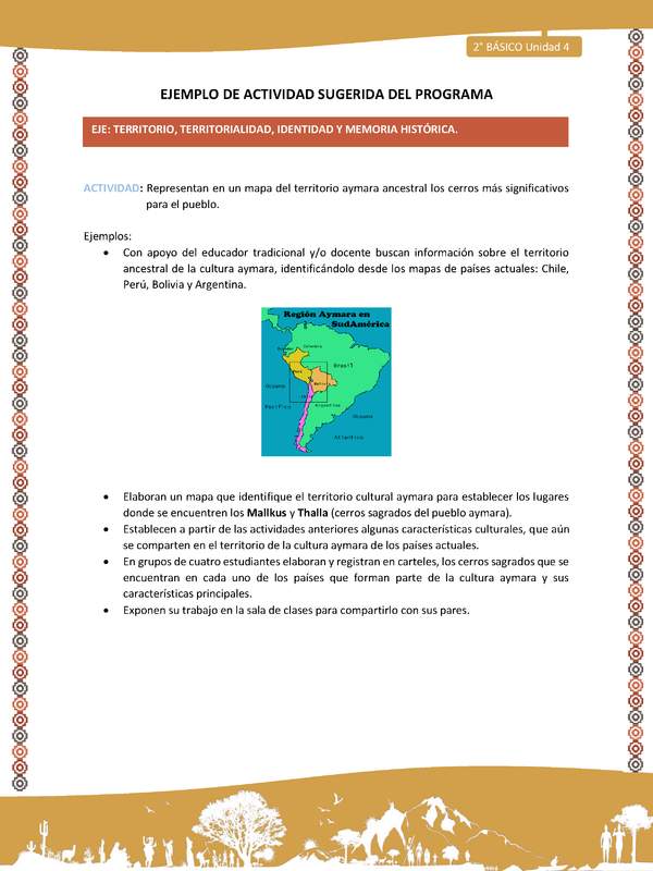 Actividad sugerida Nº 7- LC02 - AYM-U3-7-AYM-U4-07-2B-ET-Representan en un mapa del territorio aymara ancestral los cerros más significativos para el pueblo.