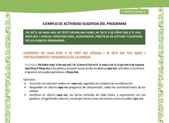 Actividad sugerida LC01 - Rapa Nui - U1 - N°09: Escuchan y conocen textos orales en idioma rapa nui, referidos a la primera migración del pueblo polinésico a Rapa Nui.