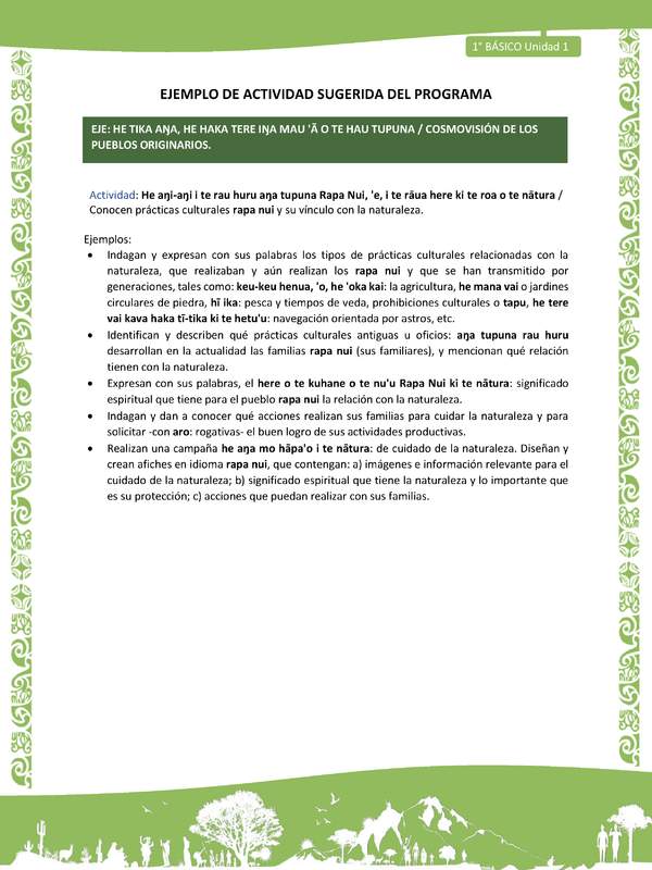 Actividad sugerida LC01 - Rapa Nui - U1 - N°15: Conocen prácticas culturales rapa nui y su vínculo con la naturaleza.