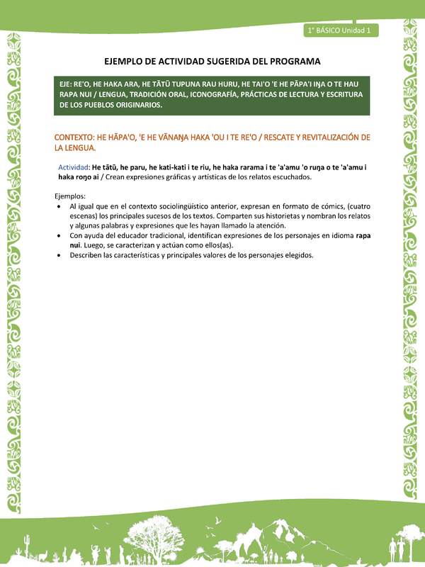 Actividad sugerida LC01 - Rapa Nui - U1 - N°06: Crean expresiones gráficas y artísticas de los relatos escuchados.