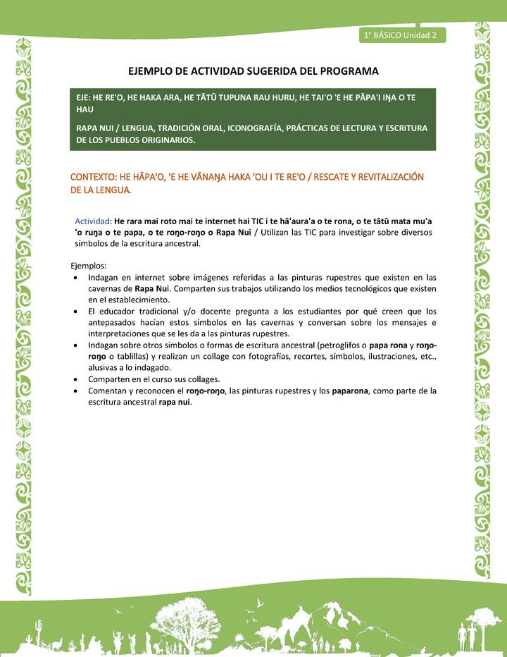 Actividad sugerida LC01 - Rapa Nui - U2 - N°26: Utilizan las TIC para investigar sobre diversos símbolos de la escritura ancestral.