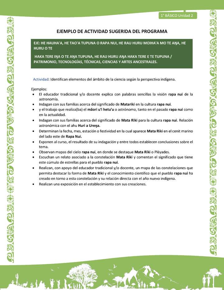 Actividad sugerida LC01 - Rapa Nui - U2 - N°41: Identifican elementos del ámbito de la ciencia según la perspectiva indígena.