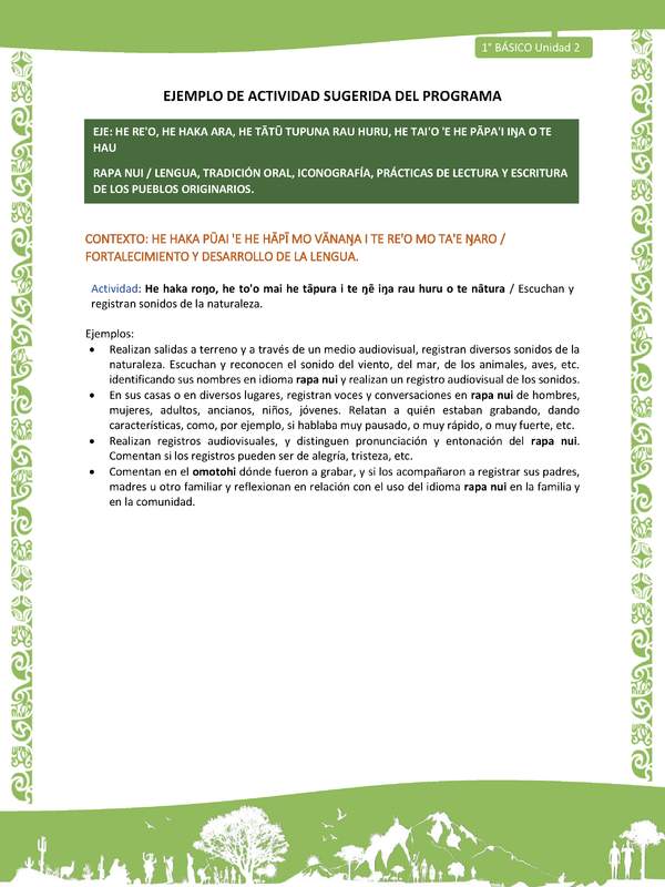 Actividad sugerida LC01 - Rapa Nui - U2 - N°30: Escuchan y registran sonidos de la naturaleza.