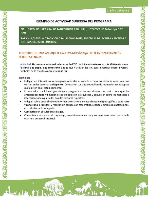 Actividad sugerida LC01 - Rapa Nui - U2 - N°20: Utilizan las TIC para investigar sobre diversos símbolos de la escritura ancestral rapa nui.