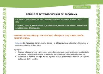 Actividad sugerida LC01 - Rapa Nui - U2 - N°19:  Escuchan y registran sonidos de la naturaleza.