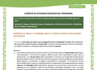 Actividad sugerida LC01 - Rapa Nui - U2 - N°24: Comentan en pareja diversos temas relacionados con objetos cotidianos, utilizando expresiones en idioma rapa nui.