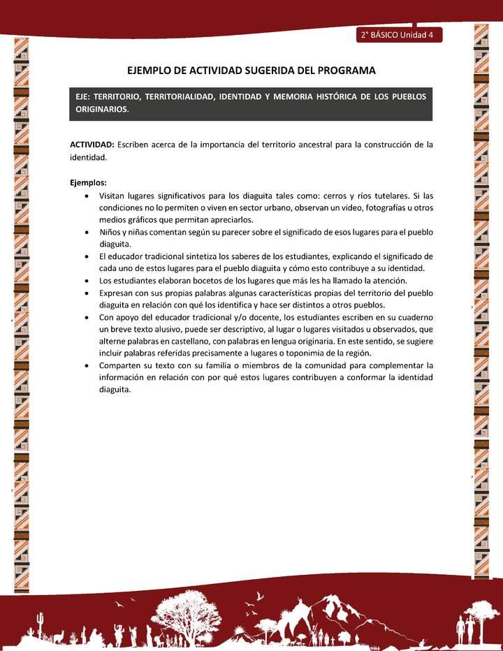 Actividad sugerida: LC02 - Diaguita - U4 - N°4:  ESCRIBEN ACERCA DE LA IMPORTANCIA DEL TERRITORIO ANCESTRAL PARA LA CONSTRUCCIÓN DE LA IDENTIDAD.