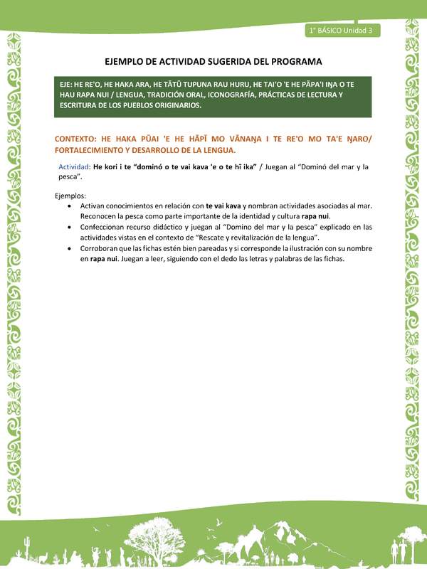 Actividad sugerida LC01 - Rapa Nui - U3 - N°52:  Juegan al “Dominó del mar y la pesca”.
