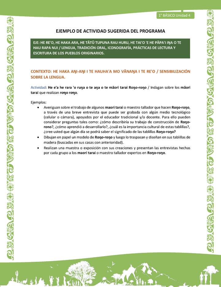 Actividad sugerida LC01 - Rapa Nui - U4 - N°67: Indagan sobre los māori tarai que realizan roo roo.