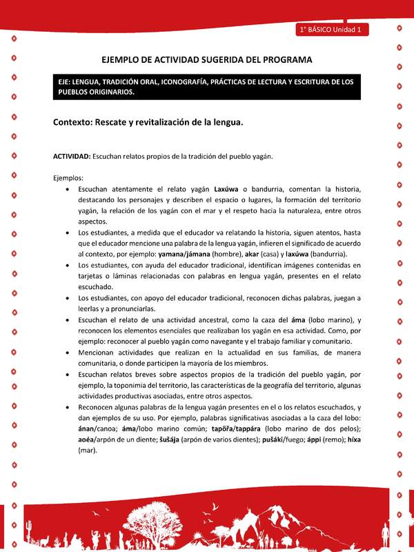 Actividad sugerida Nº 2- LC01 - YAG-U1-LR - Escuchan relatos propios de la tradición del pueblo yagán