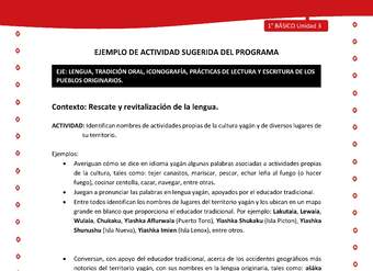 Actividad sugerida Nº 2- LC01 - YAG-U3-LR - Identifican nombres de actividades propias de la cultura yagán y de diversos lugares de su territorio