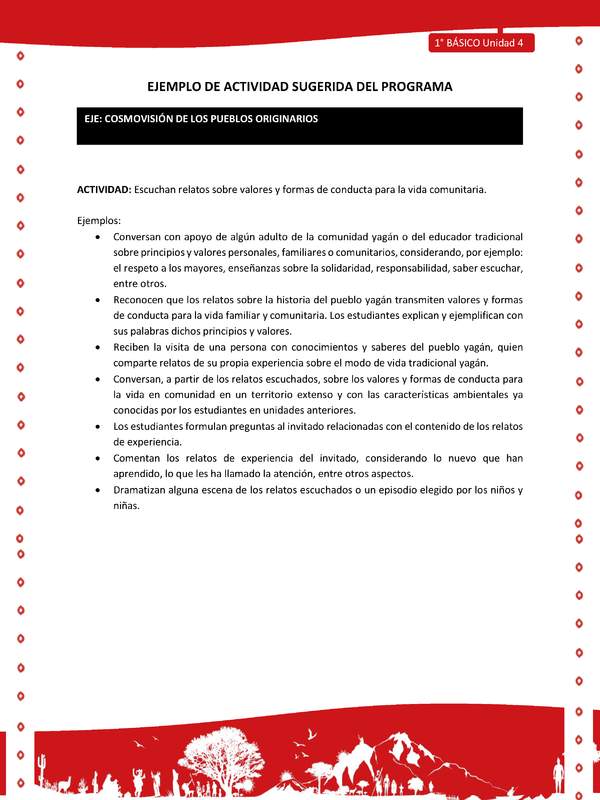 Actividad sugerida Nº 4- LC01 - YAG-U4-ECO - Escuchan relatos sobre valores y formas de conducta para la vida comunitaria