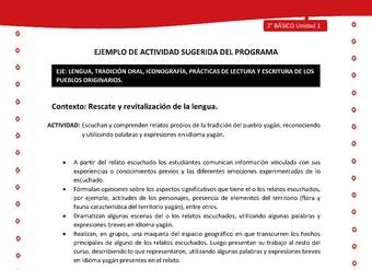 Actividad sugerida Nº 2- LC02 - YAG-U1-LR - Escuchan y comprenden relatos propios de la tradición del pueblo yagán, reconociendo y utilizando palabras y expresiones en idioma yagán