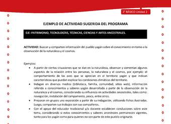 Actividad sugerida Nº 4- LC02 - YAG-U2-EP - Buscan y comparten información del pueblo yagán sobre el conocimiento en torno a la observación de la naturaleza y el cosmos