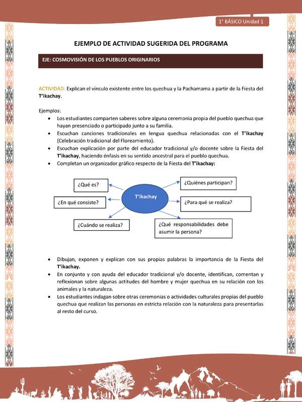 Actividad sugerida LC01 - Quechua - U1 - N°13: Explican el vínculo existente entre los quechua y la Pachamama a partir de la Fiesta del T’ikachay.