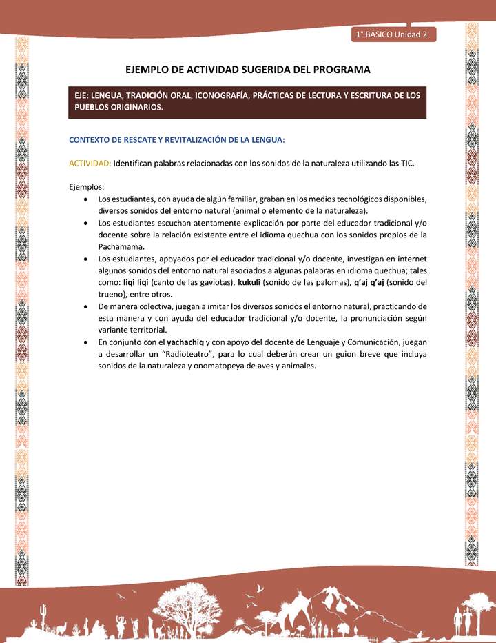 Actividad sugerida LC01 - Quechua - U2 - N°22: Identifican palabras relacionadas con los sonidos de la naturaleza utilizando las TIC.