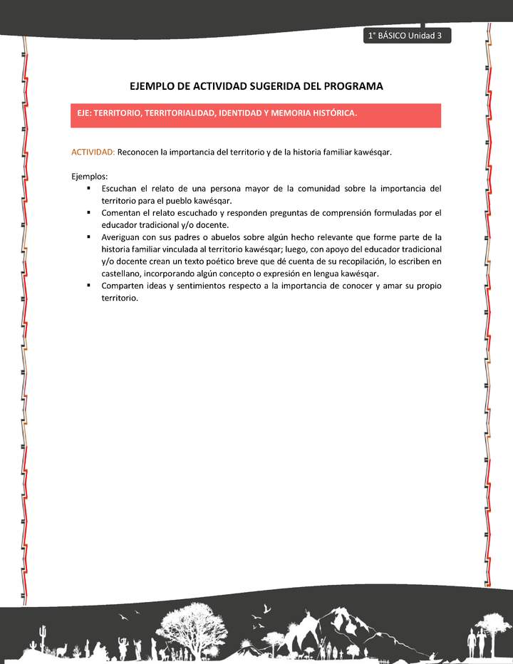 Actividad sugerida: LC01 - KAWÉSQAR - U3 - N°3: RECONOCEN LA IMPORTANCIA DEL TERRITORIO Y DE LA HISTORIA FAMILIAR KAWÉSQAR.