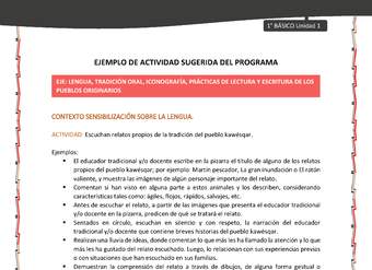 Actividad sugerida: LC01 - KAWÉSQAR - U1 - N°1: ESCUCHAN RELATOS PROPIOS DE LA TRADICIÓN DEL PUEBLO KAWÉSQAR.