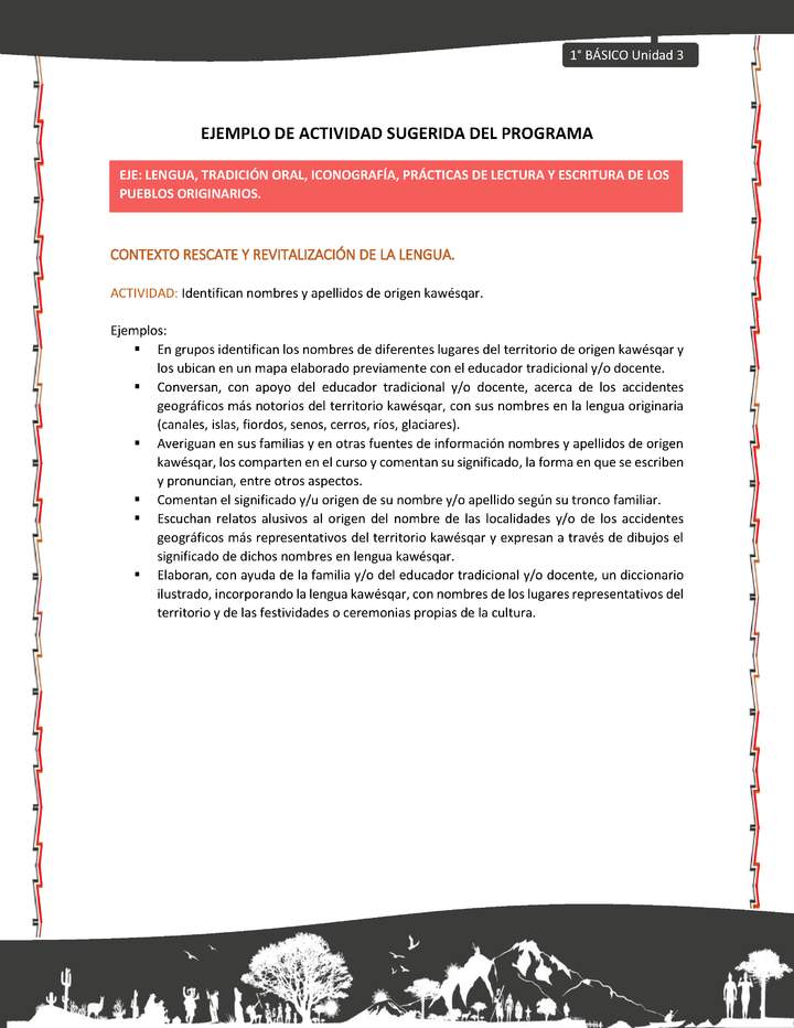 Actividad sugerida: LC01 - KAWÉSQAR - U3 - N°2: IDENTIFICAN NOMBRES Y APELLIDOS DE ORIGEN KAWÉSQAR.