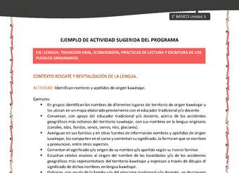 Actividad sugerida: LC01 - KAWÉSQAR - U3 - N°2: IDENTIFICAN NOMBRES Y APELLIDOS DE ORIGEN KAWÉSQAR.