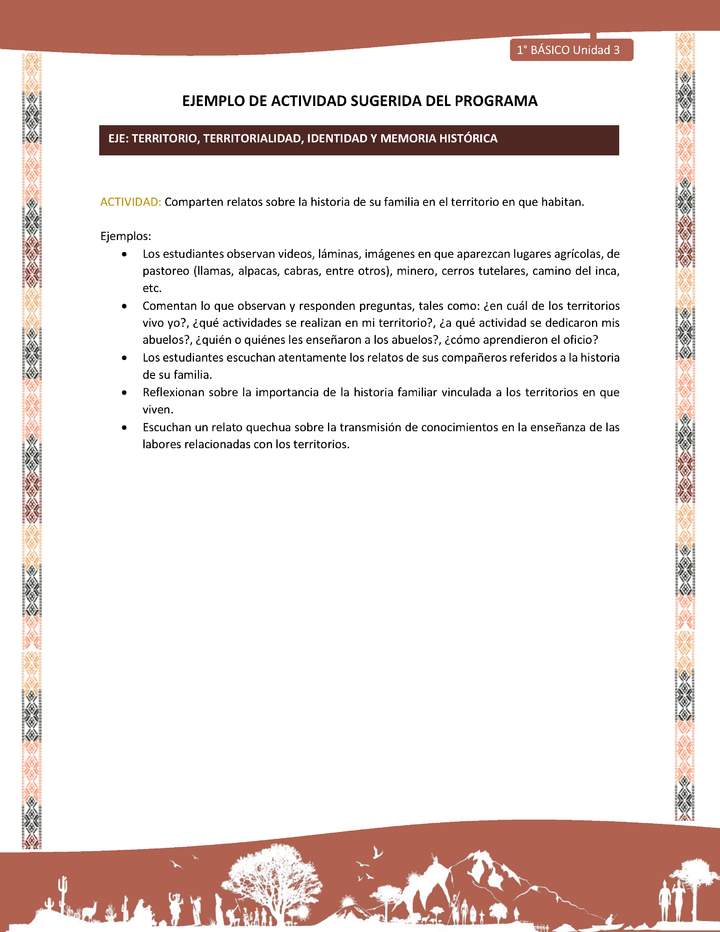 Actividad sugerida LC01 - Quechua - U3 - N°37: Comparten relatos sobre la historia de su familia en el territorio en que habitan.