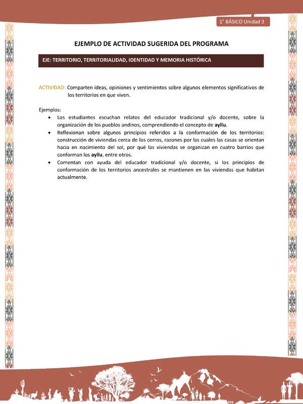 Actividad sugerida LC01 - Quechua - U3 - N°38: Comparten ideas, opiniones y sentimientos sobre algunos elementos significativos de los territorios en que viven.