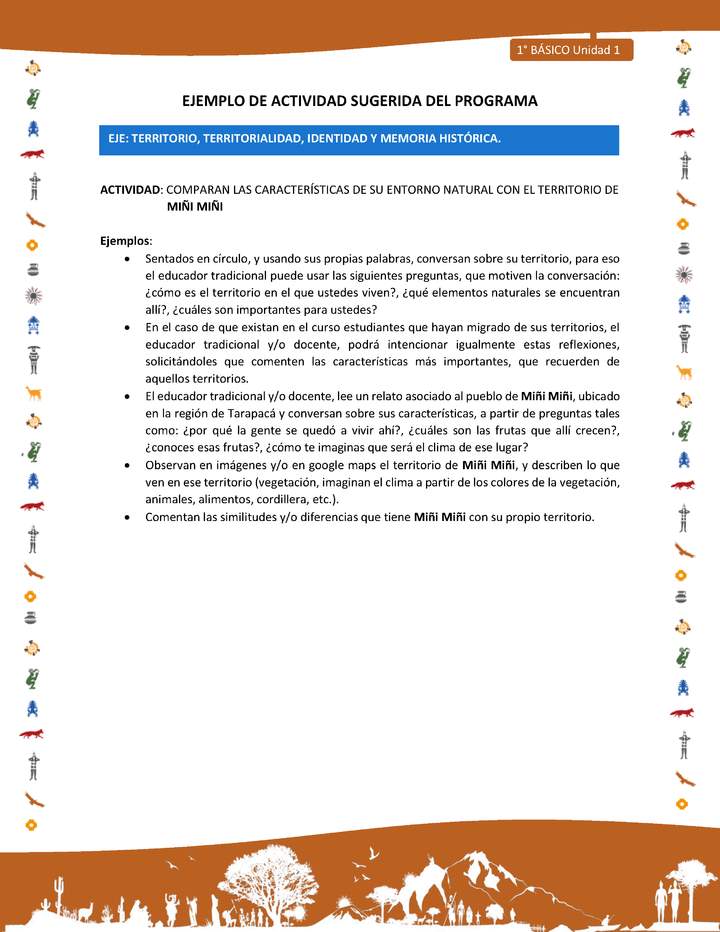 Actividad sugerida Nº 4- LC01 - INTERCULTURALIDAD-U1-ET - COMPARAN LAS CARACTERÍSTICAS DE SU ENTORNO NATURAL CON EL TERRITORIO DE MIÑI MIÑI