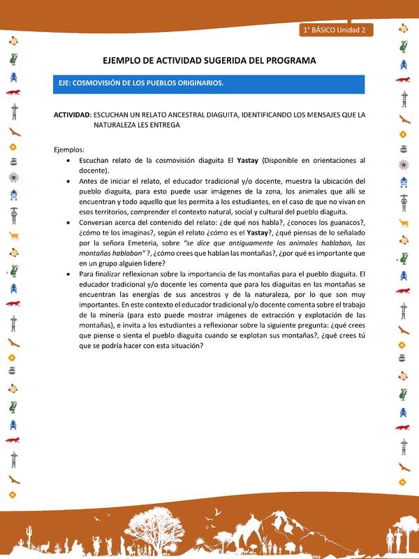 Actividad sugerida Nº 8- LC01 - INTERCULTURALIDAD-U2-ECO - ESCUCHAN UN RELATO ANCESTRAL DIAGUITA, IDENTIFICANDO LOS MENSAJES QUE LA NATURALEZA LES ENTREGA