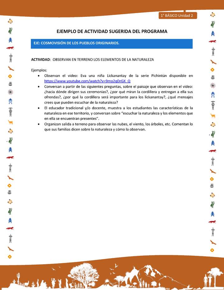 Actividad sugerida Nº 6- LC01 - INTERCULTURALIDAD-U2-ECO - OBSERVAN EN TERRENO LOS ELEMENTOS DE LA NATURALEZA