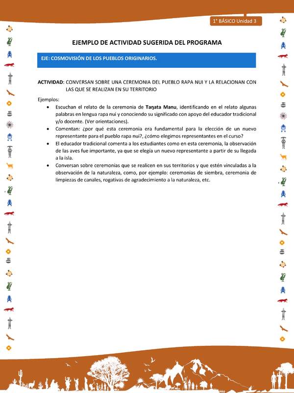 Actividad sugerida Nº 7- LC01 - INTERCULTURALIDAD-U3-ECO - CONVERSAN SOBRE UNA CEREMONIA DEL PUEBLO RAPA NUI Y LA RELACIONAN CON LAS QUE SE REALIZAN EN SU TERRITORIO