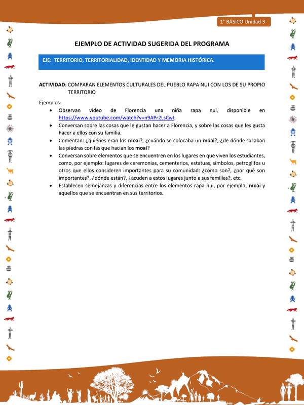 Actividad sugerida Nº 4- LC01 - INTERCULTURALIDAD-U3-ET - COMPARAN ELEMENTOS CULTURALES DEL PUEBLO RAPA NUI CON LOS DE SU PROPIO TERRITORIO