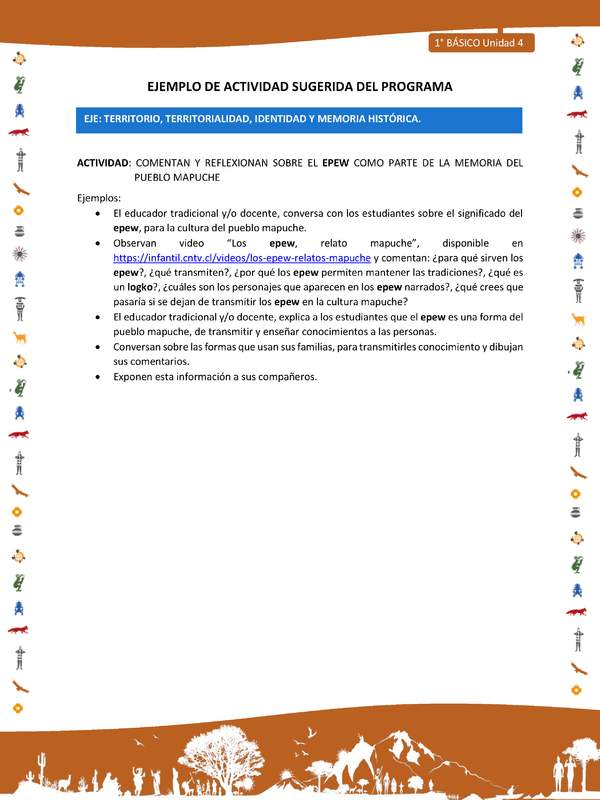 Actividad sugerida Nº 4- LC01 - INTERCULTURALIDAD-U4-ET - COMENTAN Y REFLEXIONAN SOBRE EL EPEW COMO PARTE DE LA MEMORIA DEL PUEBLO MAPUCHE