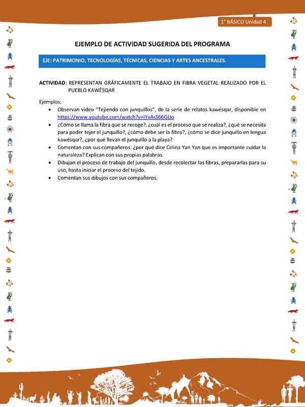 Actividad sugerida Nº 11- LC01 - INTERCULTURALIDAD-U4-EP - REPRESENTAN GRÁFICAMENTE EL TRABAJO EN FIBRA VEGETAL REALIZADO POR EL PUEBLO KAWÉSQAR