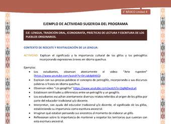 Actividad sugerida LC01 - Quechua - U4 - N°43: Explican el significado y la importancia cultural de los glifos y los petroglifos incorporando expresiones breves en idioma quechua.