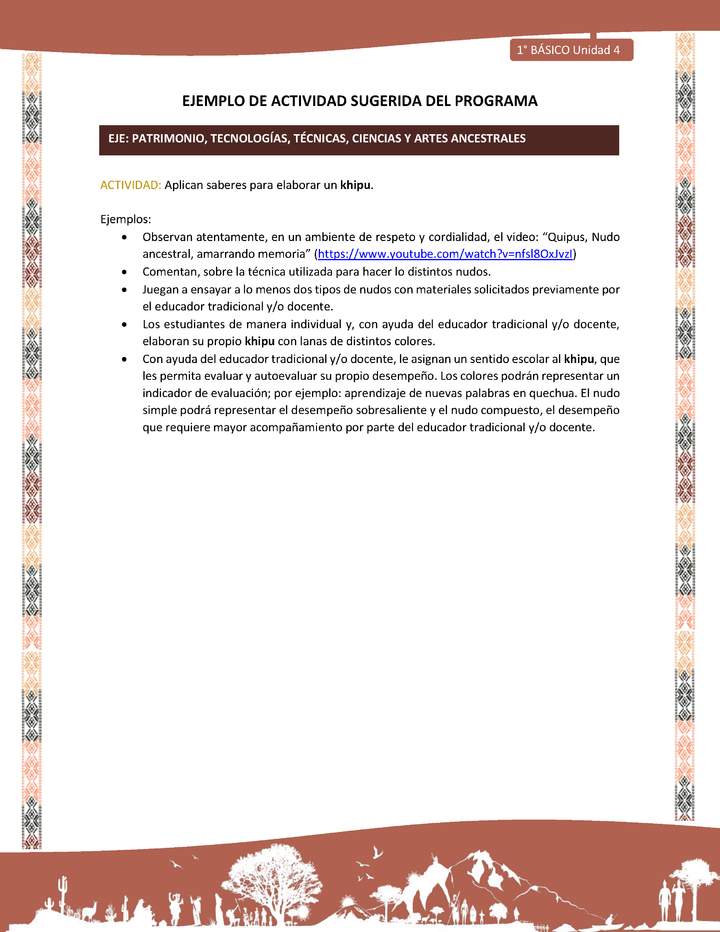 Actividad sugerida LC01 - Quechua - U4 - N°51: Aplican saberes para elaborar un khipu.