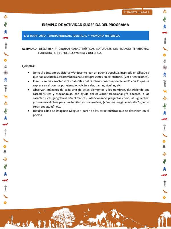 Actividad sugerida Nº 5- LC02 - INTERCULTURALIDAD-U1-ET - DESCRIBEN Y DIBUJAN CARACTERÍSTICAS NATURALES DEL ESPACIO TERRITORIAL HABITADO POR EL PUEBLO AYMARA Y QUECHUA.