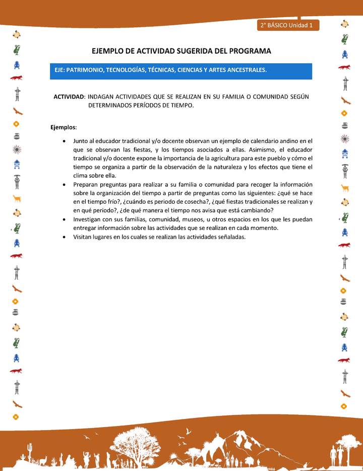 Actividad sugerida Nº 12- LC02- INTERCULTURALIDAD-U1-EP - INDAGAN ACTIVIDADES QUE SE REALIZAN EN SU FAMILIA O COMUNIDAD SEGÚN DETERMINADOS PERÍODOS DE TIEMPO.