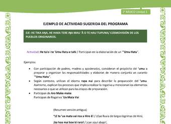 Actividad sugerida LC02 - Rapa Nui - U1 - N°19: Participan en la elaboración de un “'Umu Hatu”.