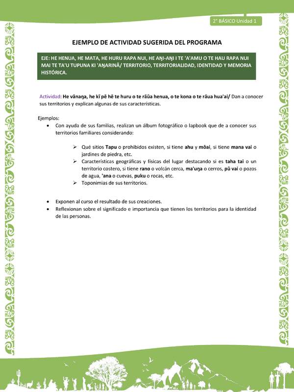 Actividad sugerida LC02 - Rapa Nui - U1 - N°15: Dan a conocer sus territorios y explican algunas de sus características.