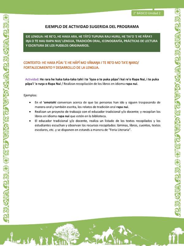 Actividad sugerida LC02 - Rapa Nui - U2 - N°12: Realizan recopilación de los libros en idioma rapa nui.