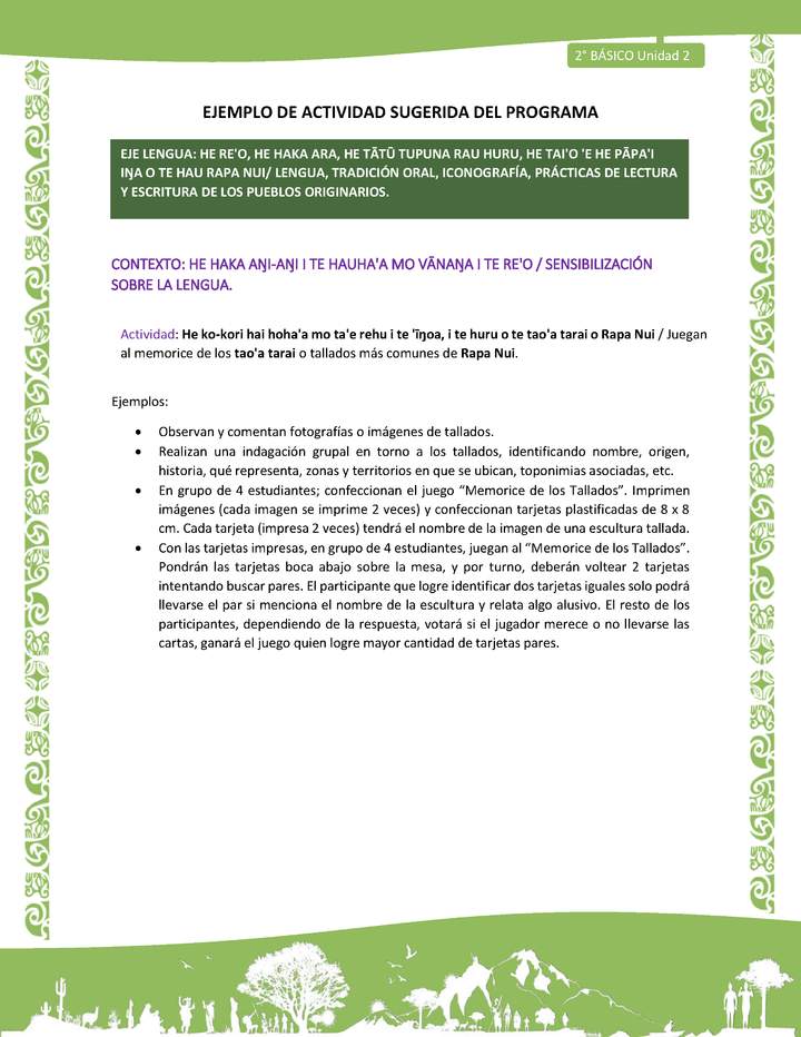 Actividad sugerida LC02 - Rapa Nui - U2 - N°05: Juegan al memorice de los tao'a tarai o tallados más comunes de Rapa Nui.