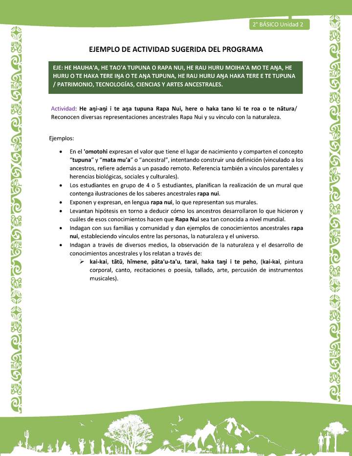 Actividad sugerida LC02 - Rapa Nui - U2 - N°35: Reconocen diversas representaciones ancestrales Rapa Nui y su vínculo con la naturaleza.