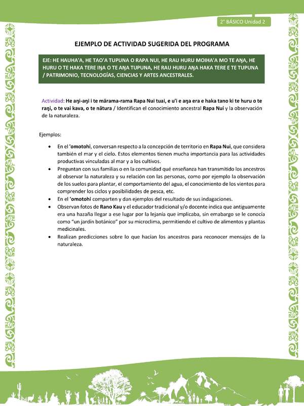 Actividad sugerida LC02 - Rapa Nui - U2 - N°32: Identifican el conocimiento ancestral Rapa Nui y la observación de la naturaleza.