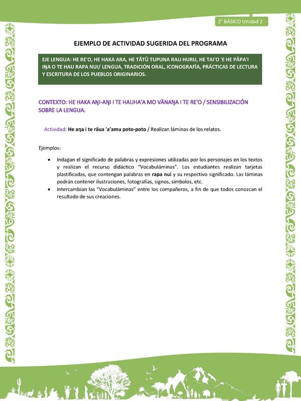 Actividad sugerida LC02 - Rapa Nui - U2 - N°03: Realizan láminas de los relatos.