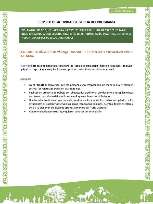 Actividad sugerida LC02 - Rapa Nui - U2 - N°07: Realizan recopilación de los libros en idioma rapa nui.