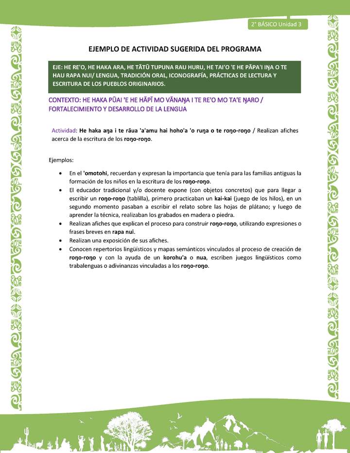 Actividad sugerida LC02 - Rapa Nui - U3 - N°05: Realizan afiches acerca de la escritura de los roŋo-roŋo.