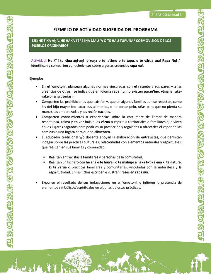 Actividad sugerida LC02 - Rapa Nui - U3 - N°10: Identifican y comparten conocimientos sobre algunas creencias rapa nui.